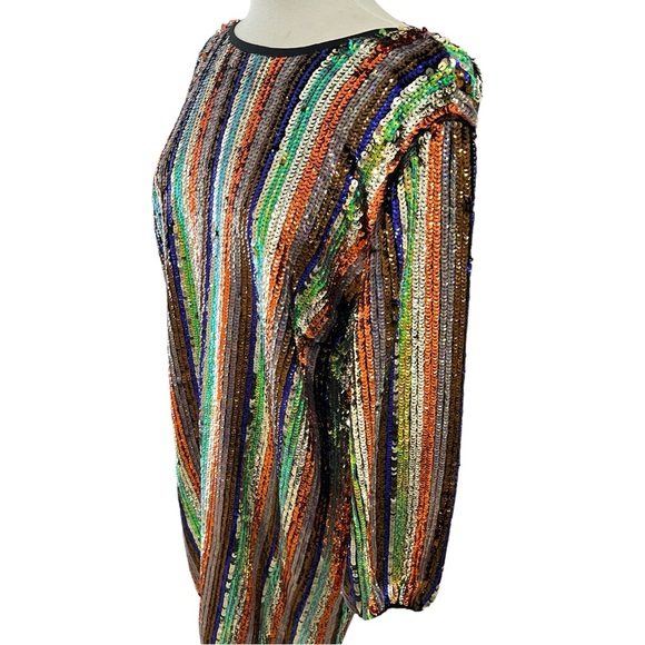 NWT EVA MENDES MULTICOLOR SEQUINED Long SLEEVE DRESS size Medium backless NY CO - Picture 6 of 15